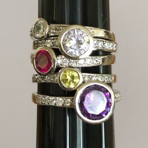 Set of five silver stack rings